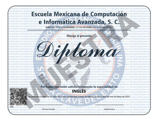 Diploma expedido por Emcia